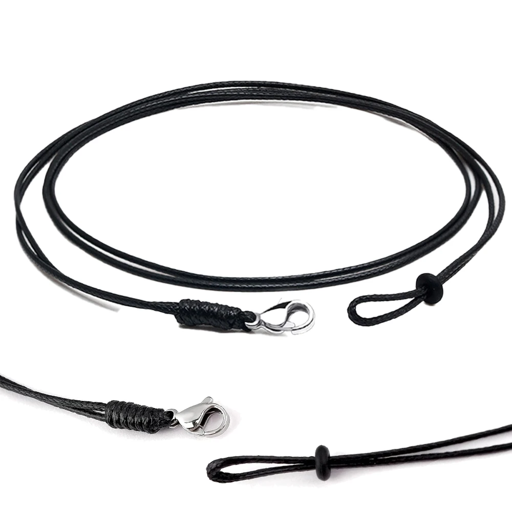 1mm Waterproof Black Double Strand Leather Cord Choker Pendant Necklace Chain Stainless Steel Clasp Rope for Women Men Jewelry