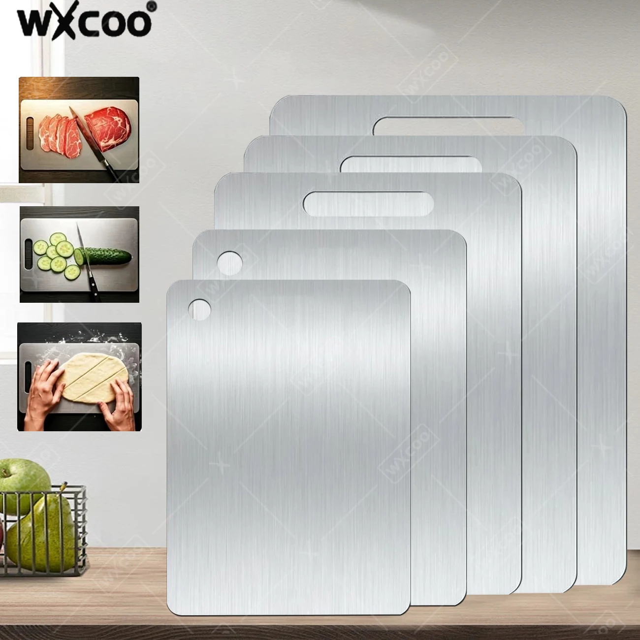 

Кухонная разделочная доска из нержавеющей стали, утолщенные разделочные доски для пищевых продуктов, сталь 304, двухсторонняя доска для овощей и фруктов