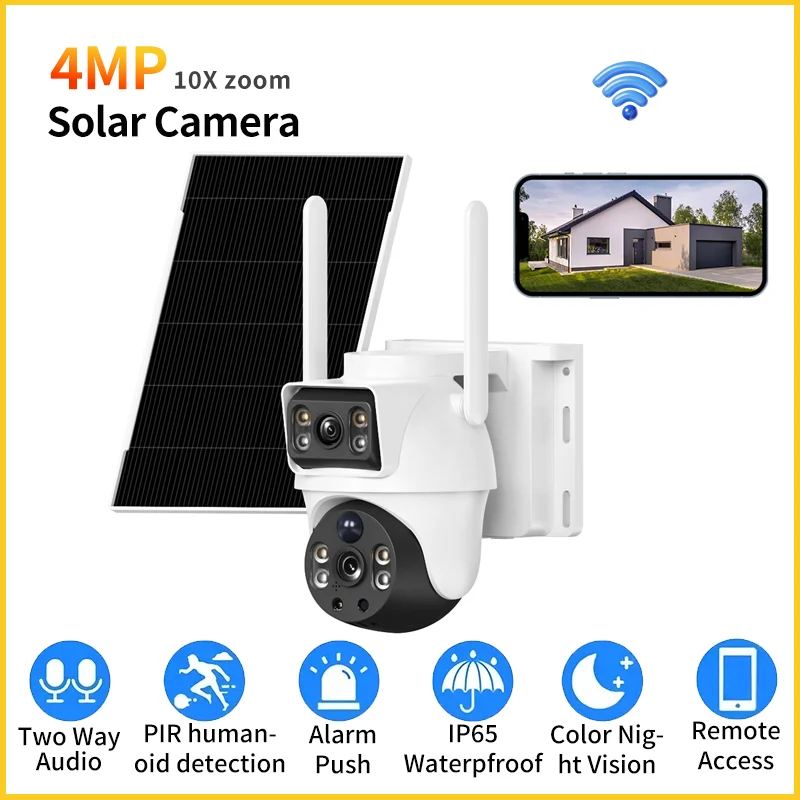 

V380 8-мегапиксельная уличная камера с двумя объективами, Wi-Fi/4G, система видеонаблюдения, IP-камера с PIR-обнаружением движения и ночным видением BP9