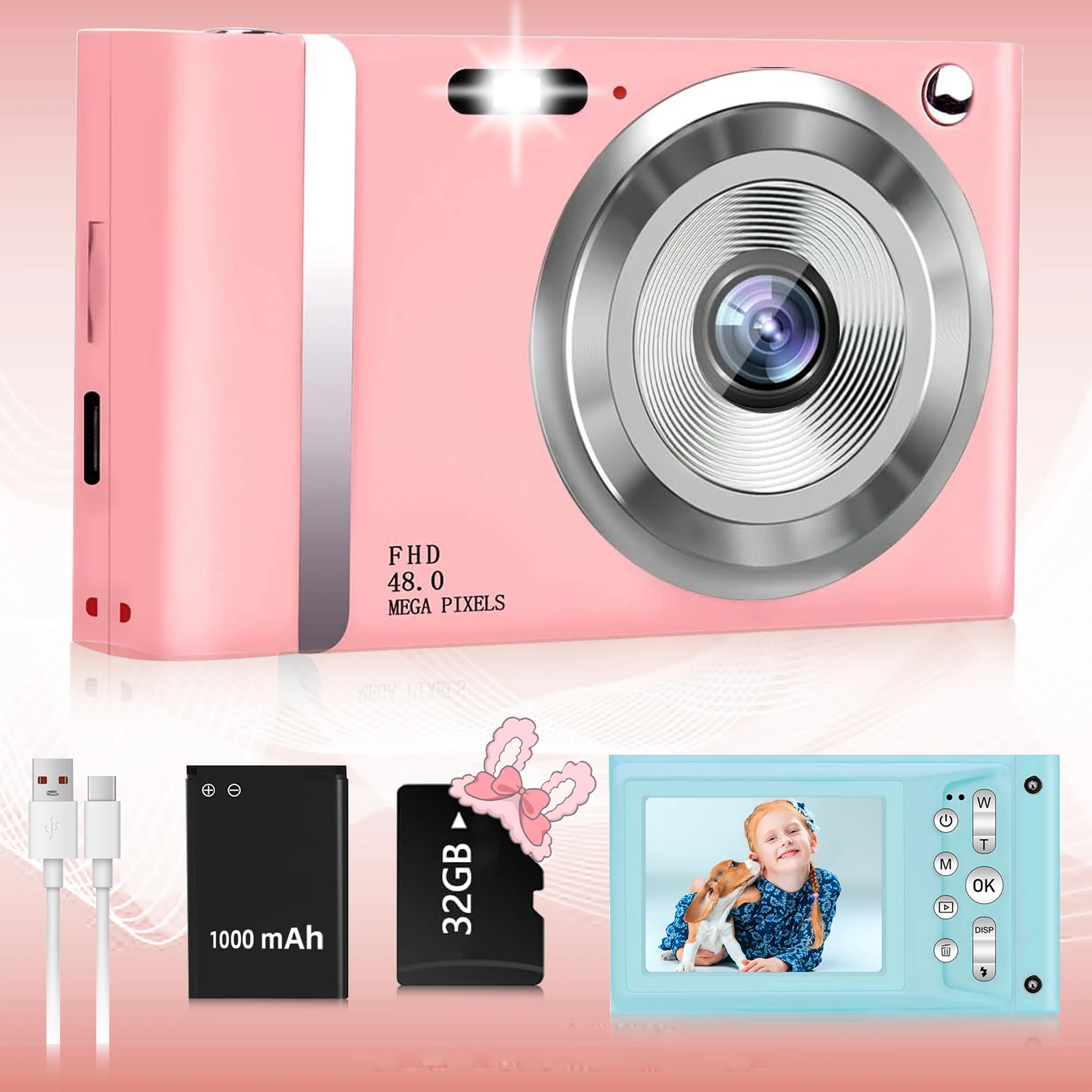 HD 1080P 2.4 inch digital Camera Rechargeable Cameras with 16x Zoom Compact Camera 48MP Cameras for kids Beginner Camera