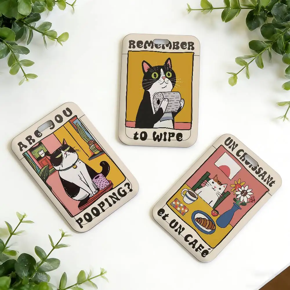 Funny Retro Kitchen cat Holder Stitch Card Holders Student Campus Lanyard Cards Holder Neck Straps for Kids Gift