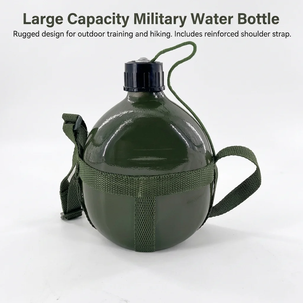 Personnel Water Bottle Survival Gear Heavy Duty Retro Aluminum Canteen for Hiking Camping Tactical Training Gear