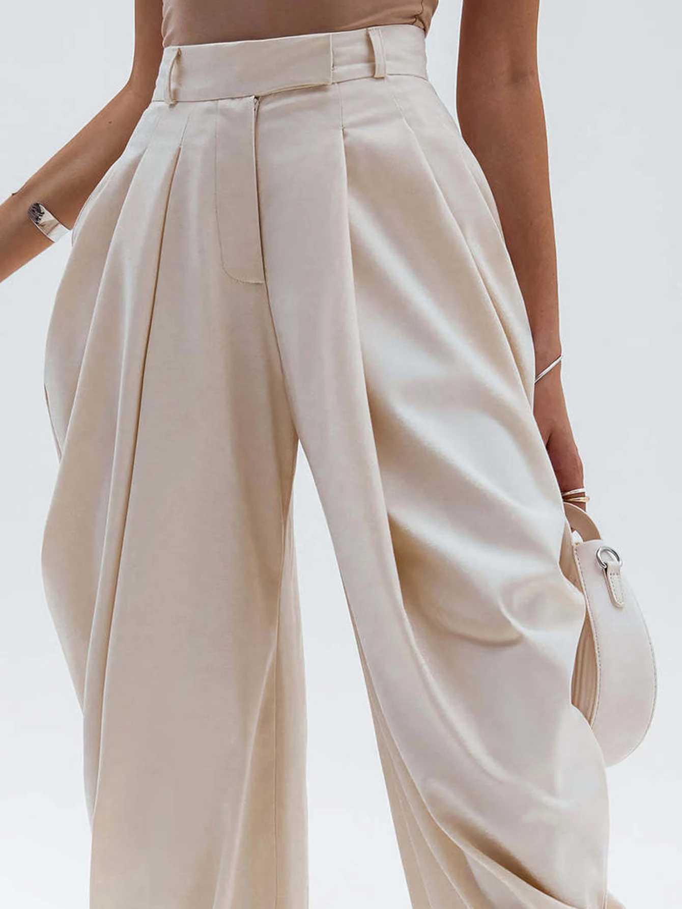 بنطال كاجوال مستقيم الساق بطول كامل يناسب منتصف الخصر للنساء، بنطال فضفاض مريح #5