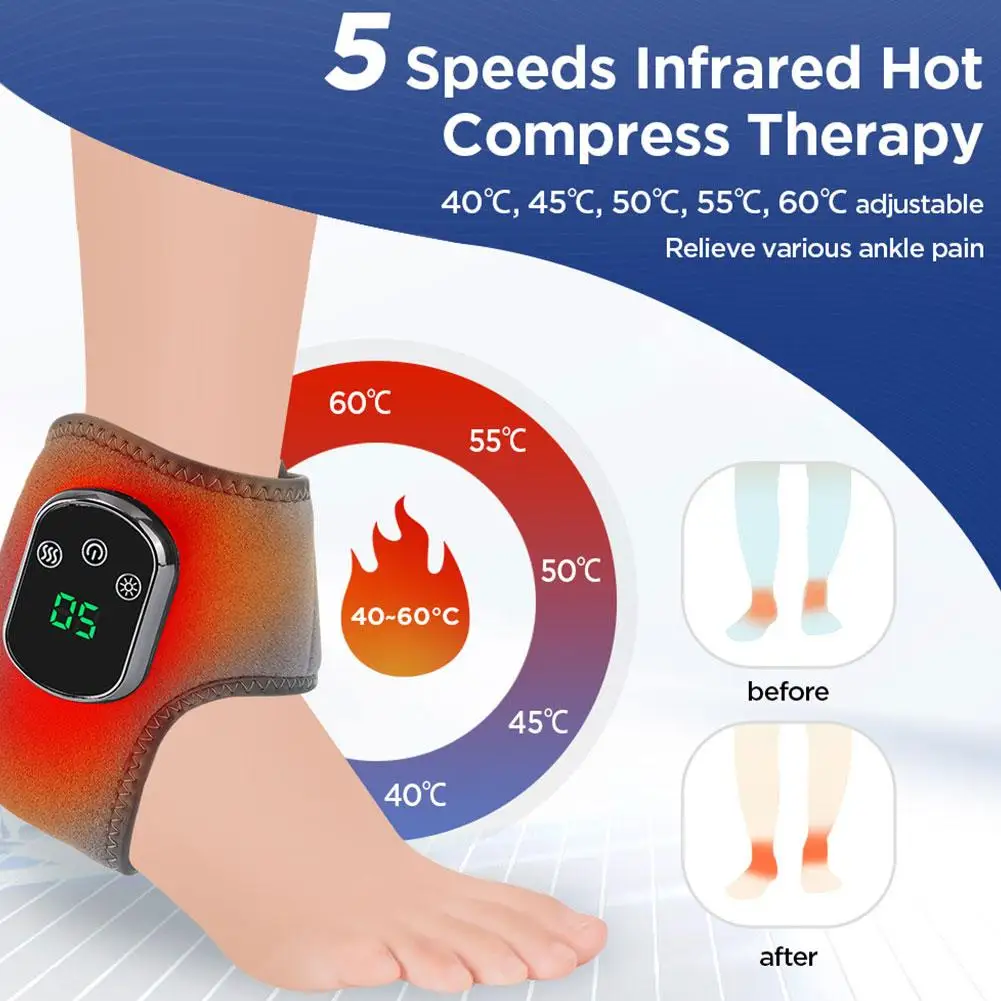 

Electric Heat And Vibration Ankle Massager Infrared Hot Compress Therapy Ankle Massage Heated Wrap Support Brace Foot Protector