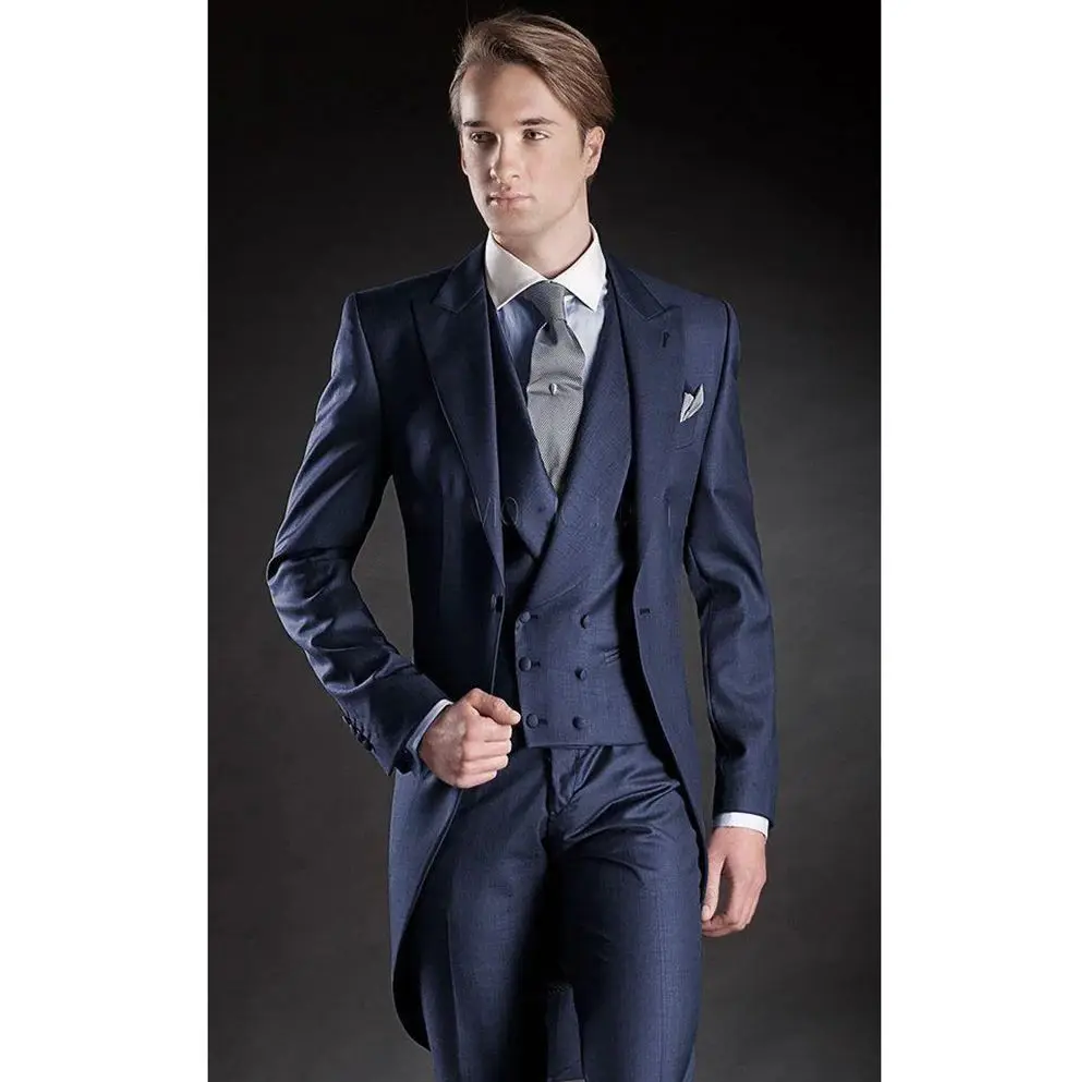 Luxury Slim Tuxedo Men Suit Peak Lapel 3 Pieces(Jacket+Pants+Vest) Male Formal Wedding Party Set