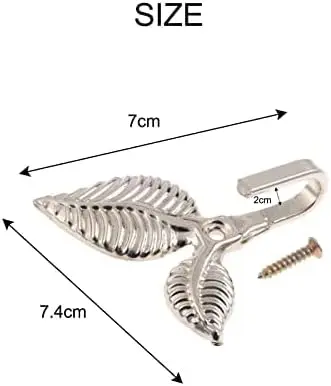 2Pcs Silver Curtain Hook Leaf Curtain Drapery Tieback Door Wall Hat Hook Holder Hanger 4 Color with 2 Screw Multifunctional Hook