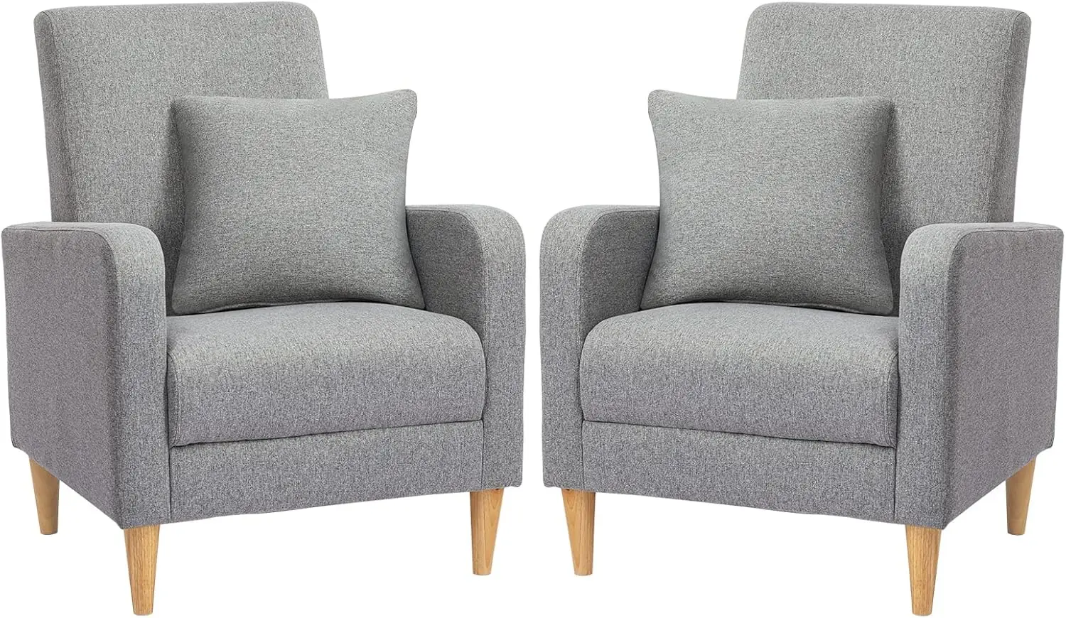 

Modern Accent Living Room Chairs Set of 2 Upholstered Fabric Armchair Reading Side Chair Single Sofa Back Pillow Light Grey