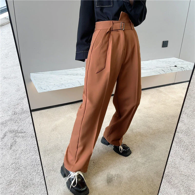 Classic Men's Pants Korean Style Spring 2022 New Irregular Design Waist Loose Wide Leg Luxury Male's Black Trousers 2Y8831