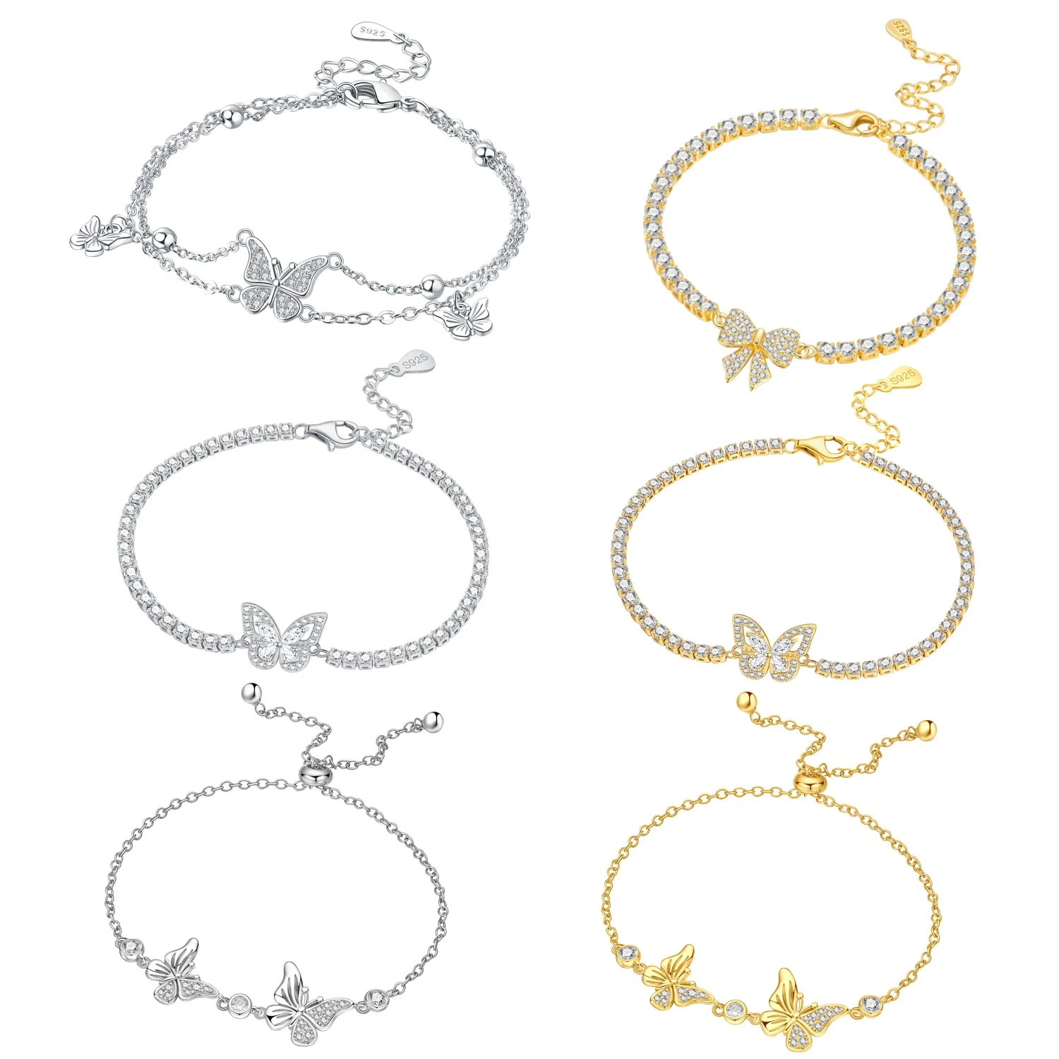 MISEFF S925 Sterling Silver Bracelet Chain Multiple Colors Exquisite Butterfly Tennis Bracelet Chain Jewelry Women Birthday Gift