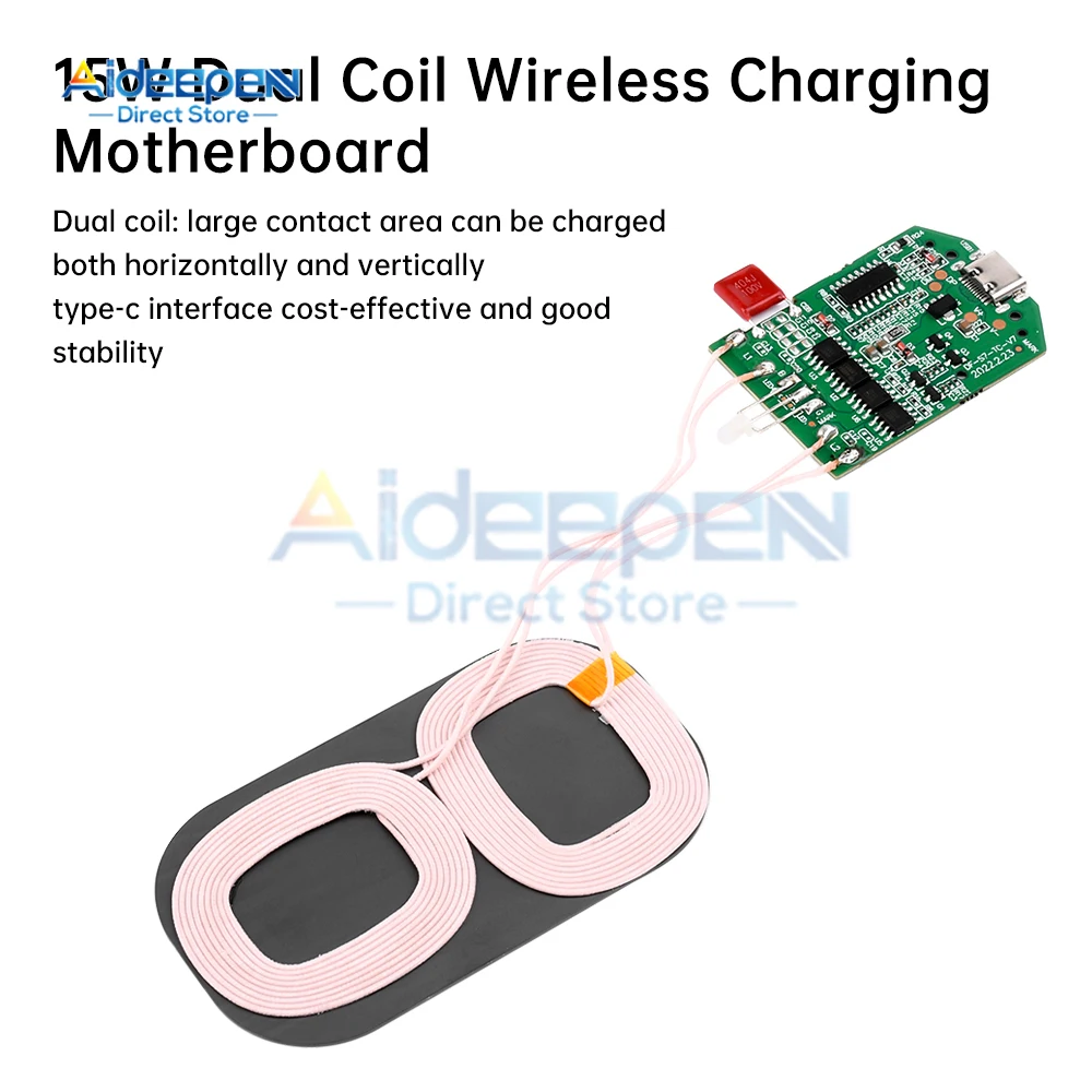 Type-C Double Coil High Power Fast Charging Module DC 5V 9V 12V 5/10/15W Wireless Charger Transmitter Circuit Coil Charger Board