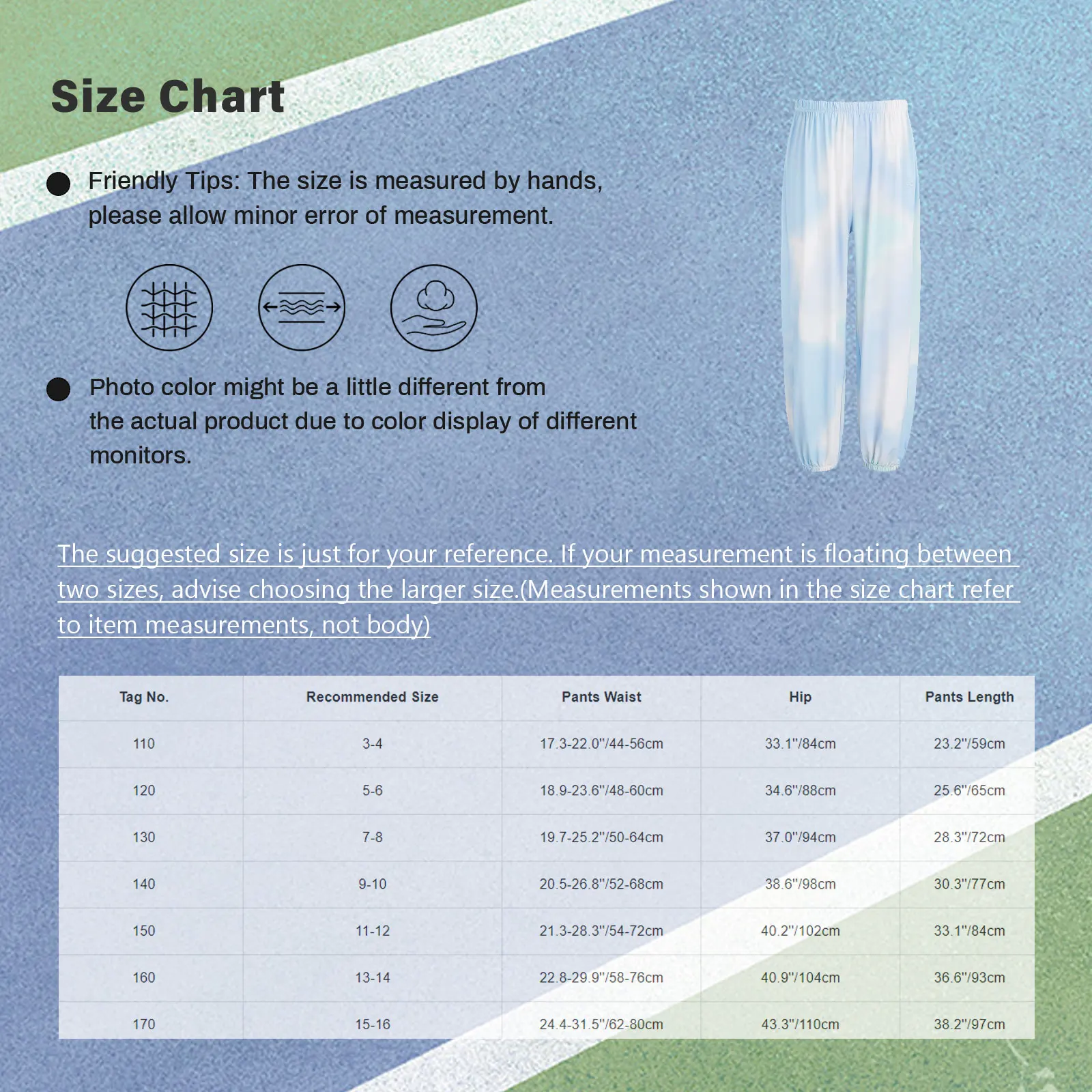 Children Active Quick Dry Tie Dye Cooling Pants Elastic Waistband Breathable Lightweight for Outdoor Running Hiking Camping