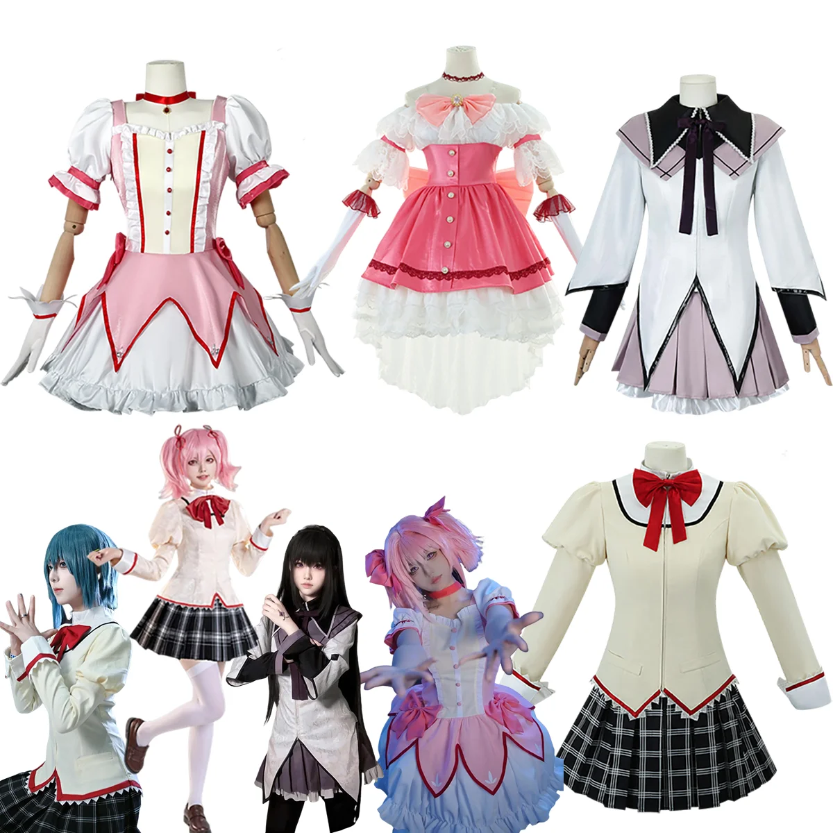 

Madoka Homura Akemi Cosplay Costume Anime Madoka Magica Girl Outfit Halloween Party Dress School Uniform Roleplay Character