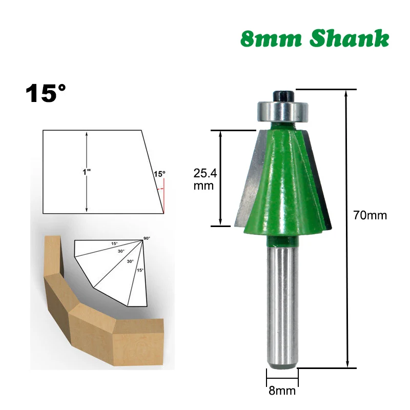 1PC 8MM Shank Milling Cutter Wood Carving Wood 15 Degree Chamfer Router Bit Bevel Edging Milling Cutter for Wood Woodorking