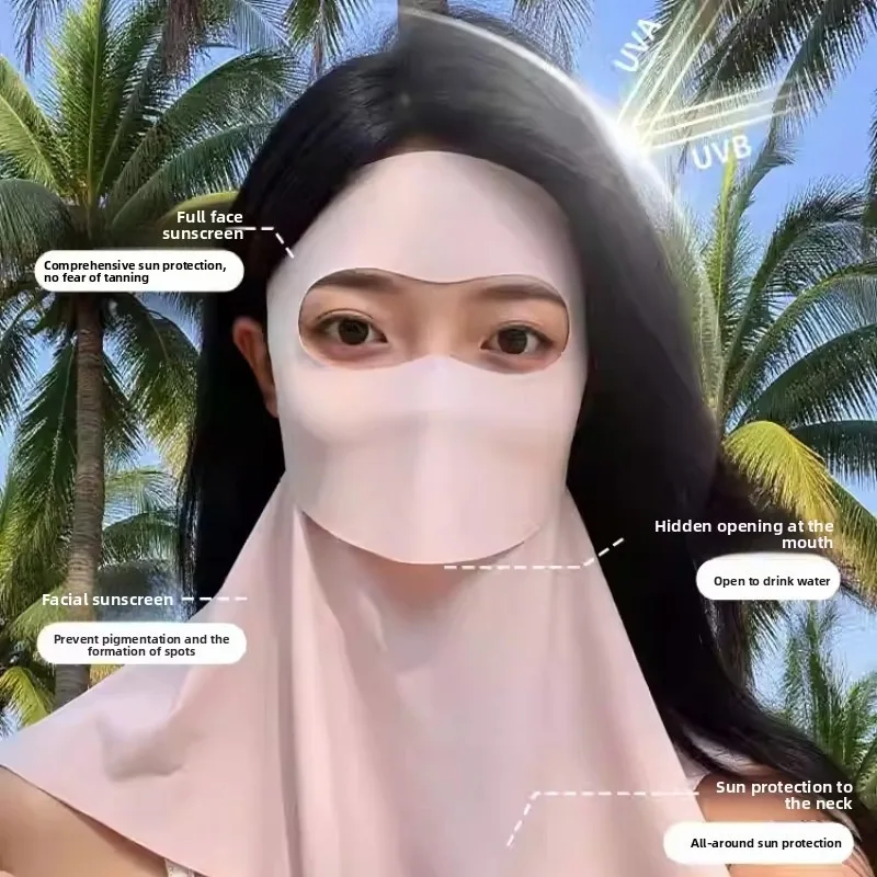Women Sun Protection Face Mask with Drinking Hole Ice Silk Cooling UV Block Neck Cover for Cycling Outdoor Summer Accessories