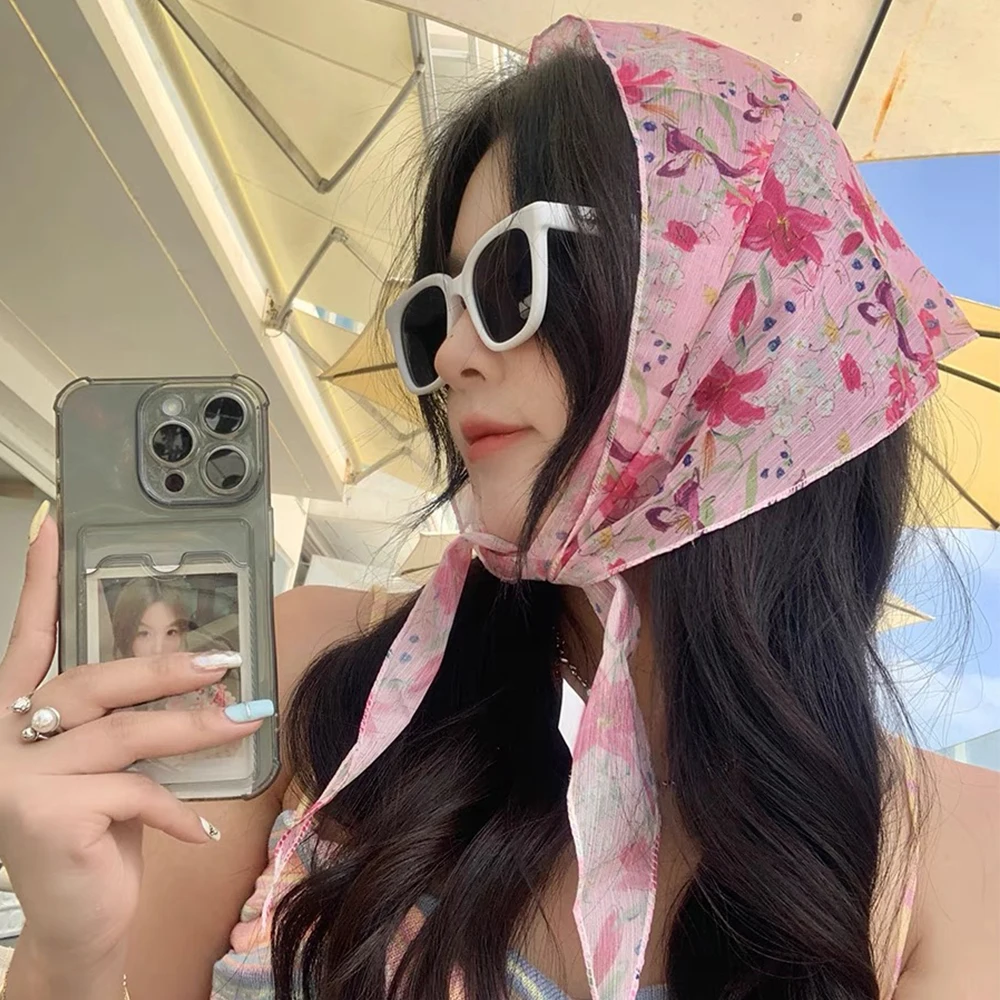 وشاح شعر تول زهري للنساء من Awaytr ، وشاح رأس وردي طازج ، رباط صيفي ، زهرة ملونة ، منديل مثلث