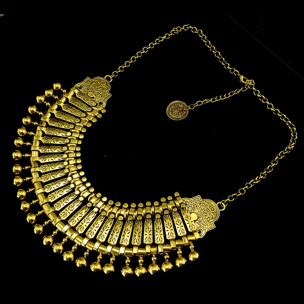 Traditionelle indische afghanische pakistanische ethnische Münzen Quaste Halsband Halskette Vintage goldene Legierung Münzen Kragen Damen Halsschmuck – Detail 6
