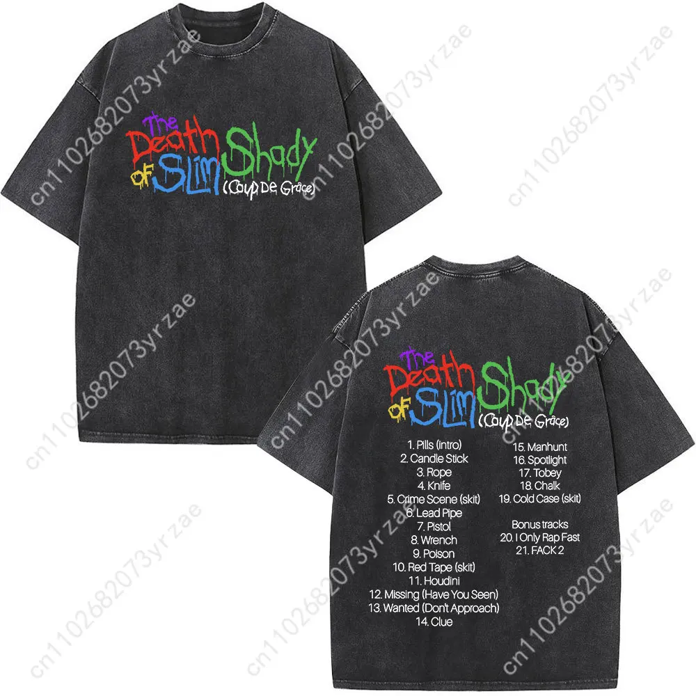 Camiseta de rapero Eminem Retro Wash para hombre y mujer, camiseta Vintage de alta calidad, Camiseta de algodón de manga corta a la moda, Tops suaves y transpirables