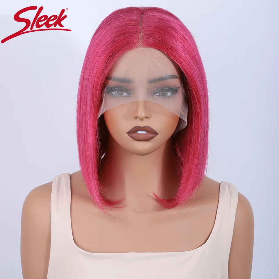 

Sleek Red Colored Human Hair Wigs For Women Pink Colored Straight Bob Lace Front Wigs 100% Real HD Lace Brazilian Hair Wigs