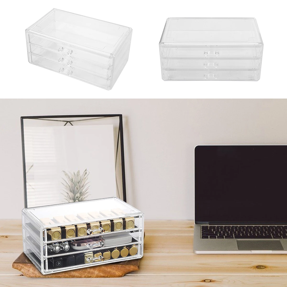 

3 Tier Acrylic Drawer Storage Box for Makeup Organizing Desktop Tabletop Organizer Jewelry Craft Supplies