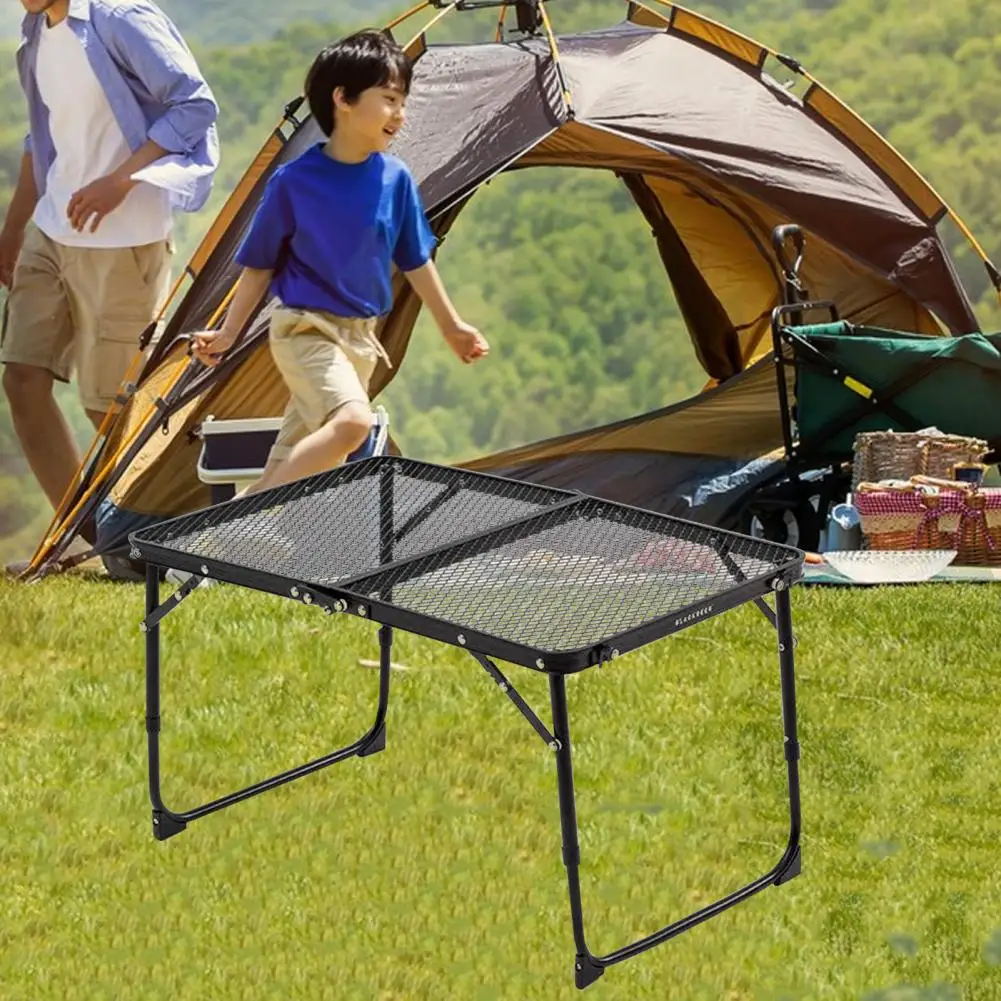 Camping Folding Mesh Table Lightweight Height Adjustable Metal Multifunction Outdoor Hiking Picnic BBQ Portable Bi-fold Table