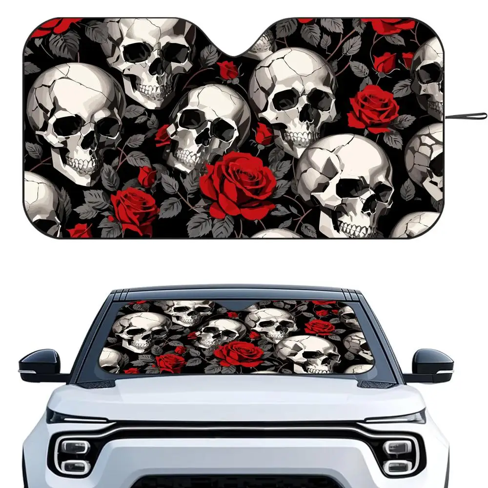 

Gothic Skull Pattern Sun Visor Reusable Aluminum Foil UV Protector Heat Five-Layer Insulation Windshield Sunshades