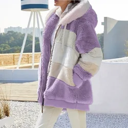 Giacca oversize da donna cappotto 2024 autunno inverno caldo tasca in peluche con cappuccio streetwear cappotto allentato da donna con cerniera in cashmere