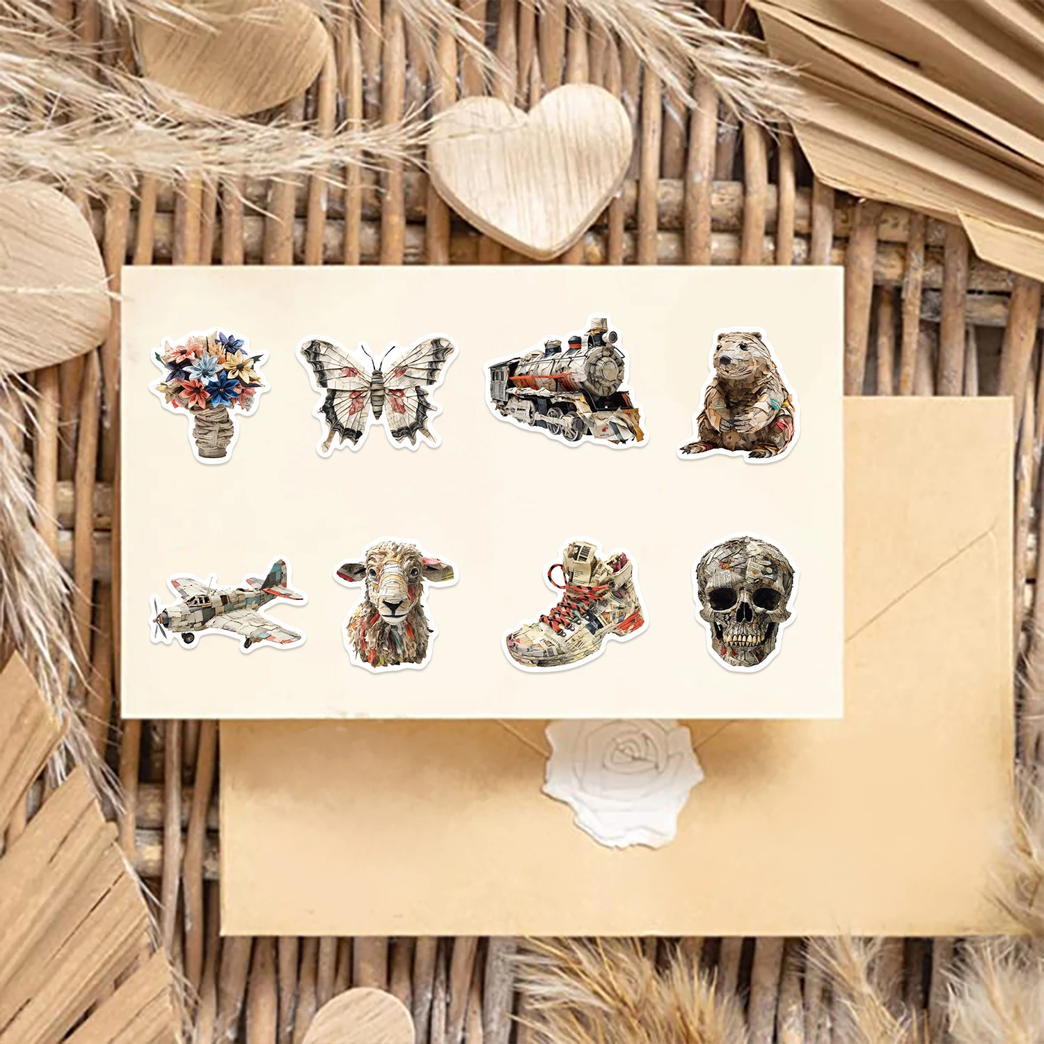 50Pcs Animals of Newspaper Sculptures Stickers Laptop Suitcase Graffiti Skateboard Luggage Waterproof PVC Stickers Kids Gift Toy