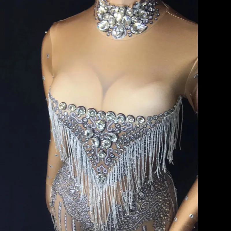 Tuta con frange rosse scintillanti con strass, discoteca, festa di compleanno, costume da ballo, ballerino da donna, cantante, performance sul palco