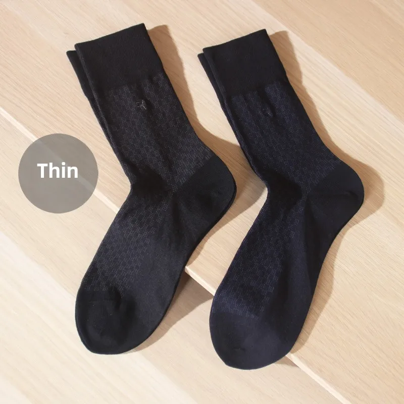Men's Business Sock Mercerized Cotton Dress Socks Middle Tube Thin Breathable for Spring Summer