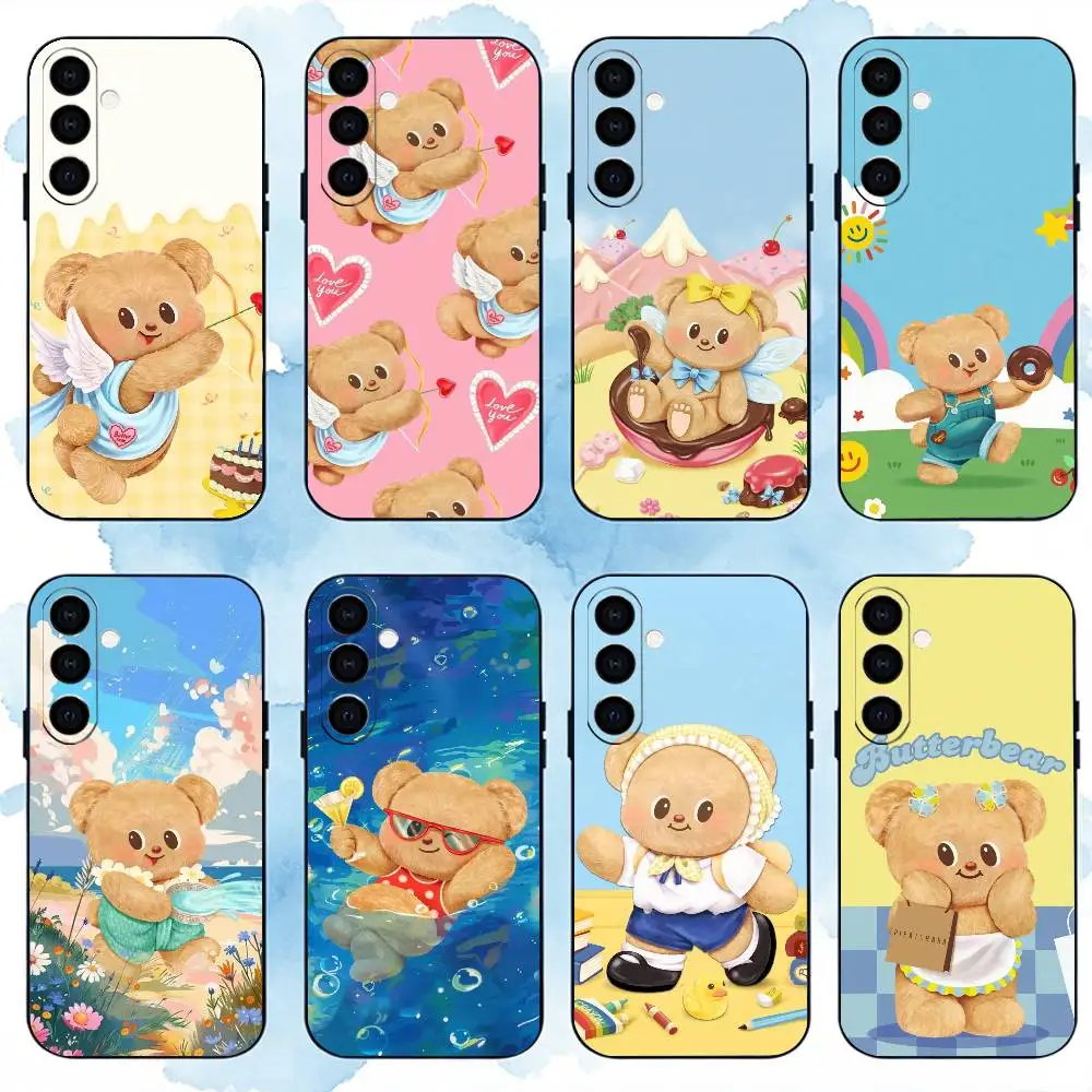 Cute Butterbear gift Phone Case For Samsung Galaxy A73,A72,A71,A70,A53,A52,A51,Soft Silicone Black Cover