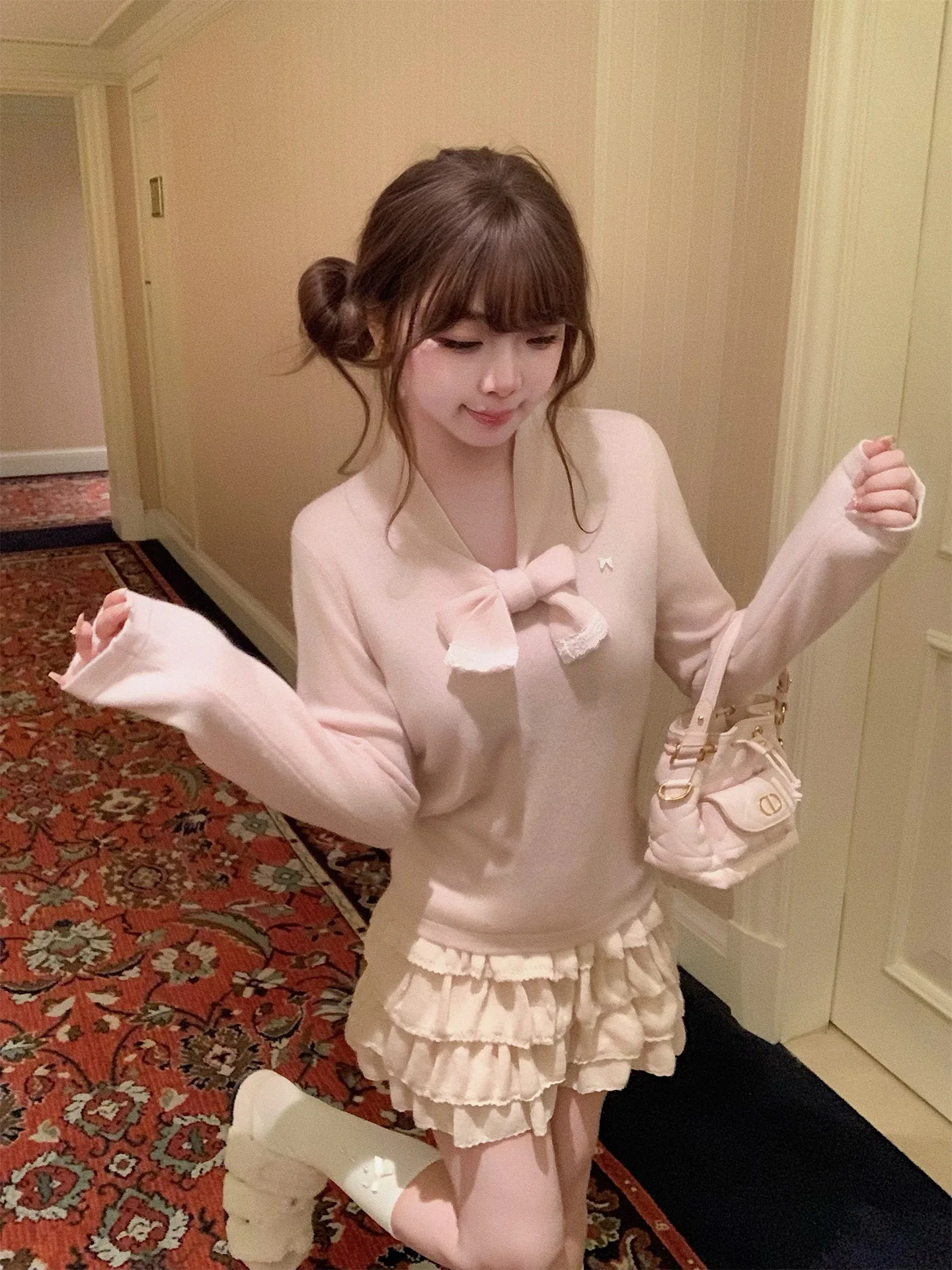 

aph Baby Velvet Camere Knitted Long Sve Lace Top with Belt Autumn Winter Women's Faion Wool Blend Knitwear