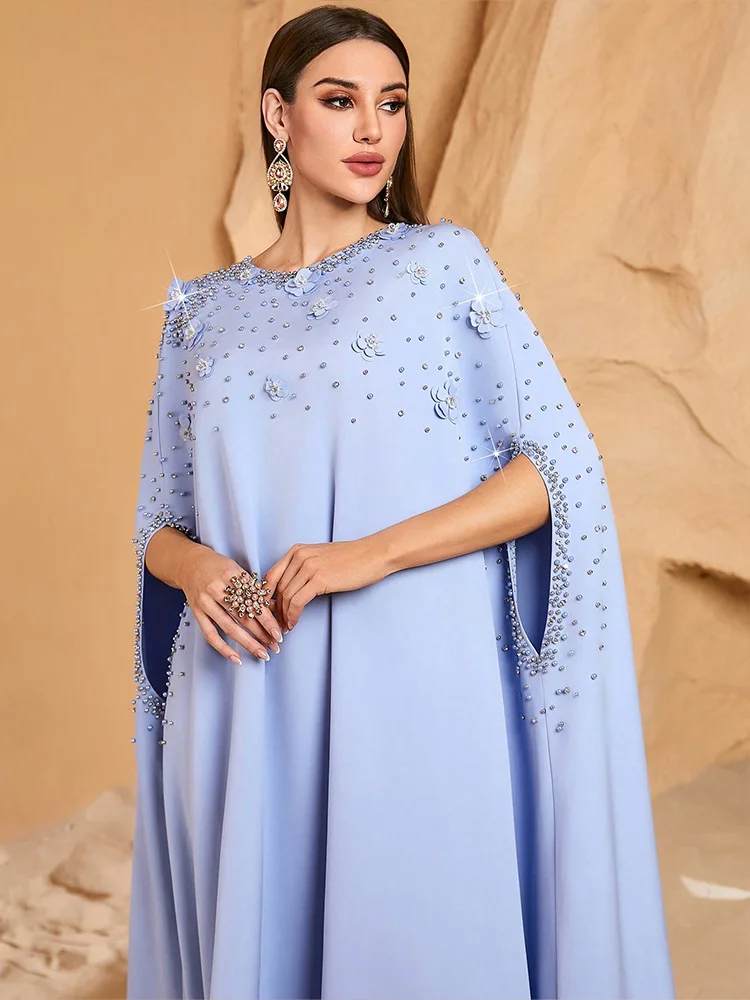 Moyen-Orient musulman nouvelle mode 2025 femmes ample décontracté à la mode luxe perles élégant col rond robes de cérémonie vêtements féminins