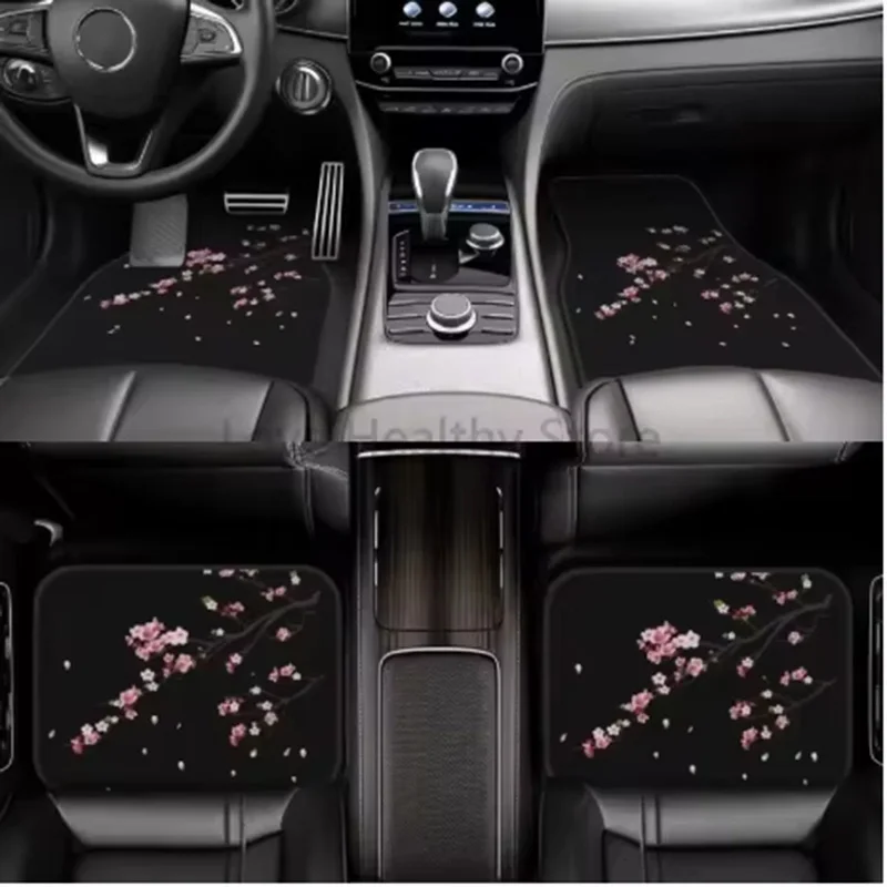 

Japanese Sakura Cherry Blossoms Floor Mats of 4 Pieces Car Front and Rear Foot Mat with Rubber Backing Car Accessories Universal