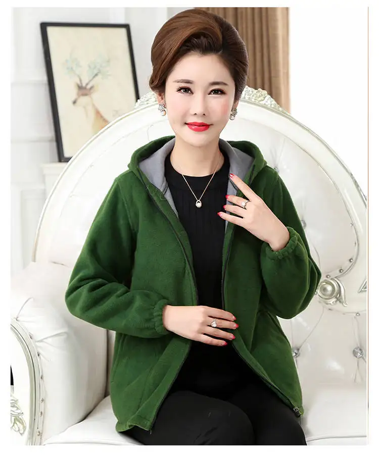 2023 New Autumn Winter Women Fleece Jackets 4XL Casual Overcoat Hooded Collar Warm Zipper Outerwear Mother Coat
