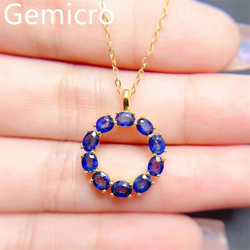 

Natural Sri Lanka Sapphire S925 Sterling Silver Annular Pendant Necklace Fine Fashion Weddings Jewelry For Women