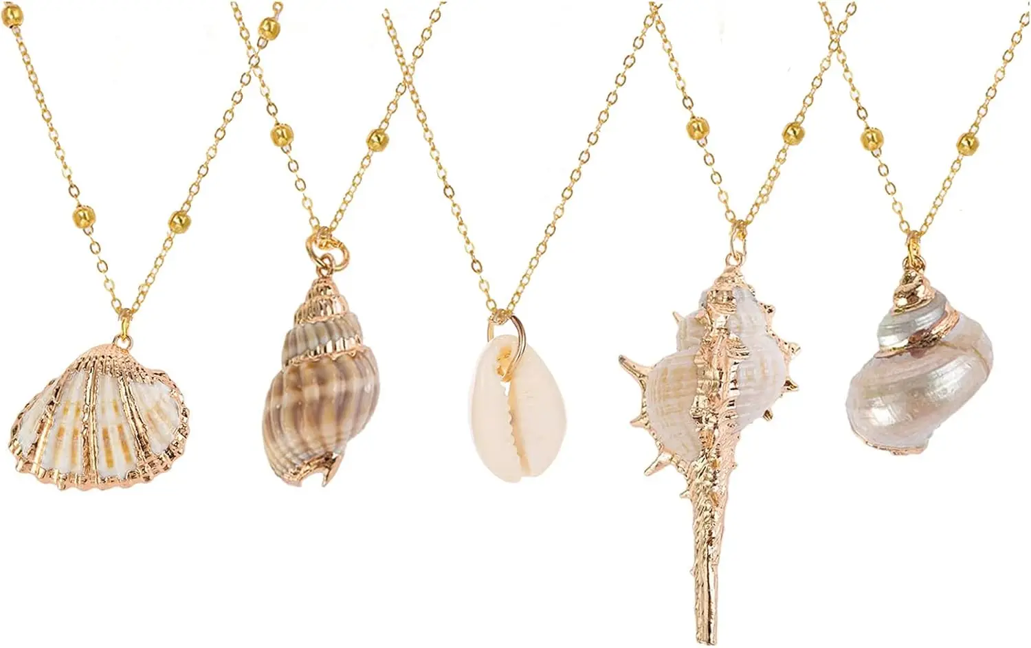 

Natural Scallop Conch Seashell Necklace Inlaid with Gold Rimmed Sea Shell Necklace Adjustable Seashell Jewelry Gifts for Women