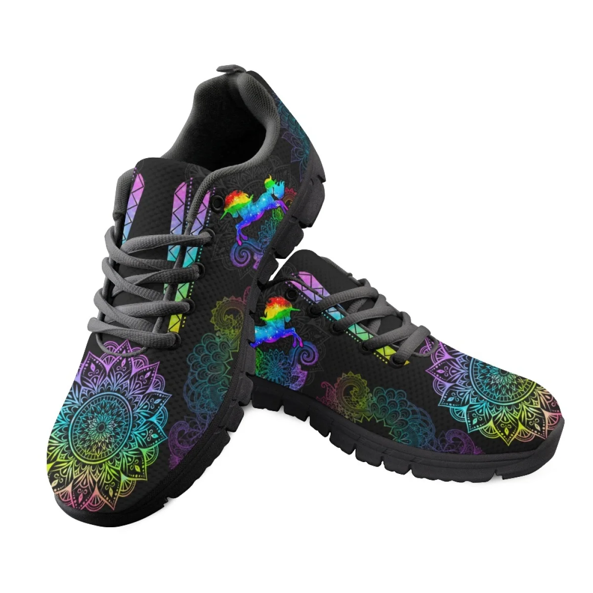 INSTANTARTS Gradient Horse Design Women's Flat Shoes Shockproof Casual Sneakers Soft Sport Shoes Mandala Print Ladies Footwear