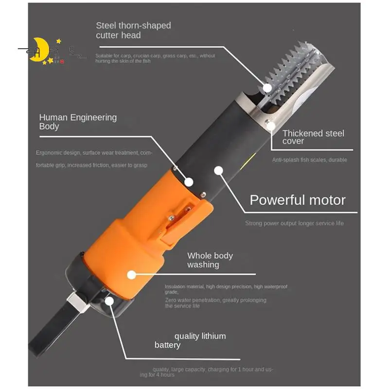 

AF95-Plastic Scaler 6800 RPM Fish Scale Remover Seafood Tool Cleaner Waterproof Battery Wireless Cleaner EU Plug