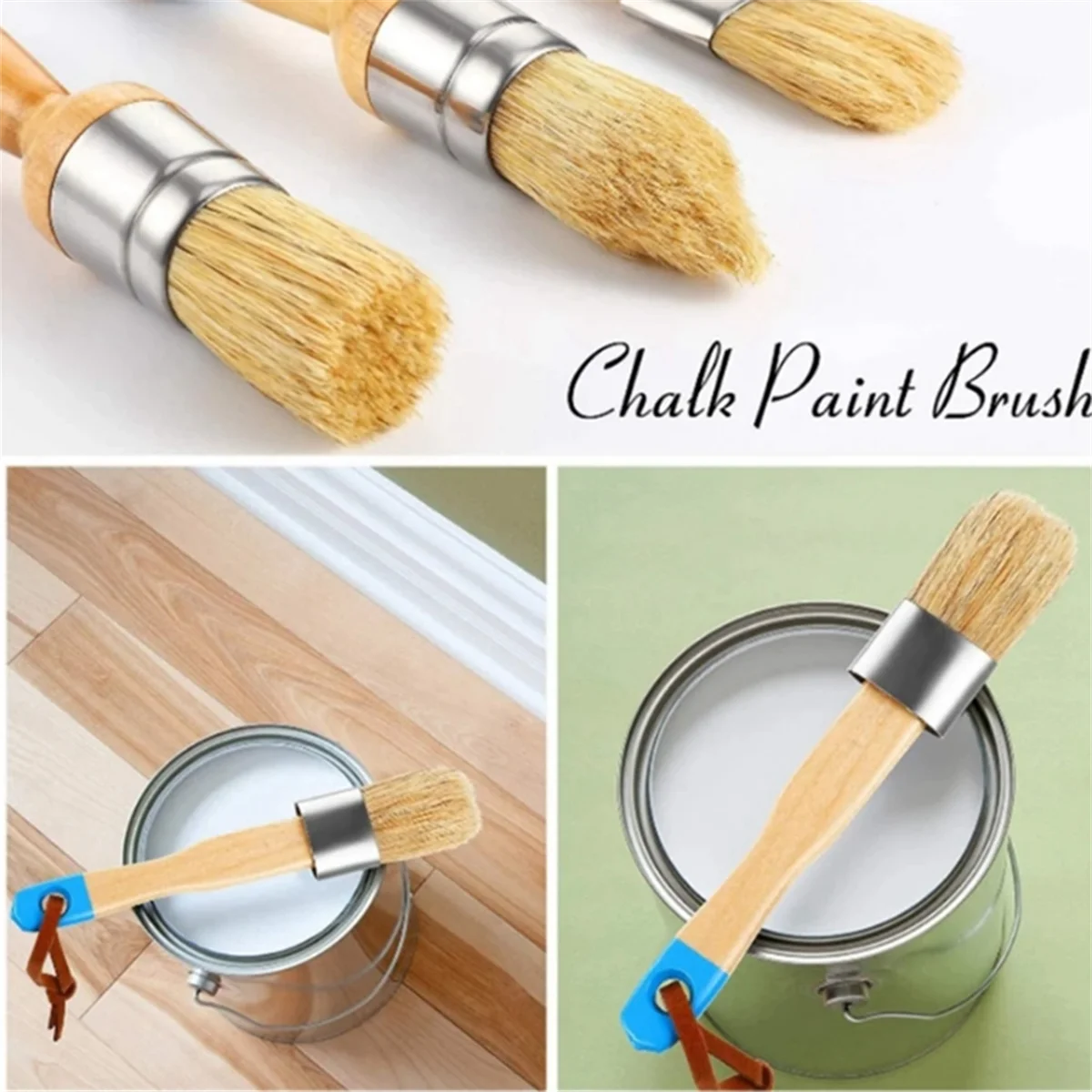 Gfc-3Pcs Bristle Brush Wooden Handle Template Brush Paint Brush is Suitable for Home Decoration, DIY Wood Products, Etc.
