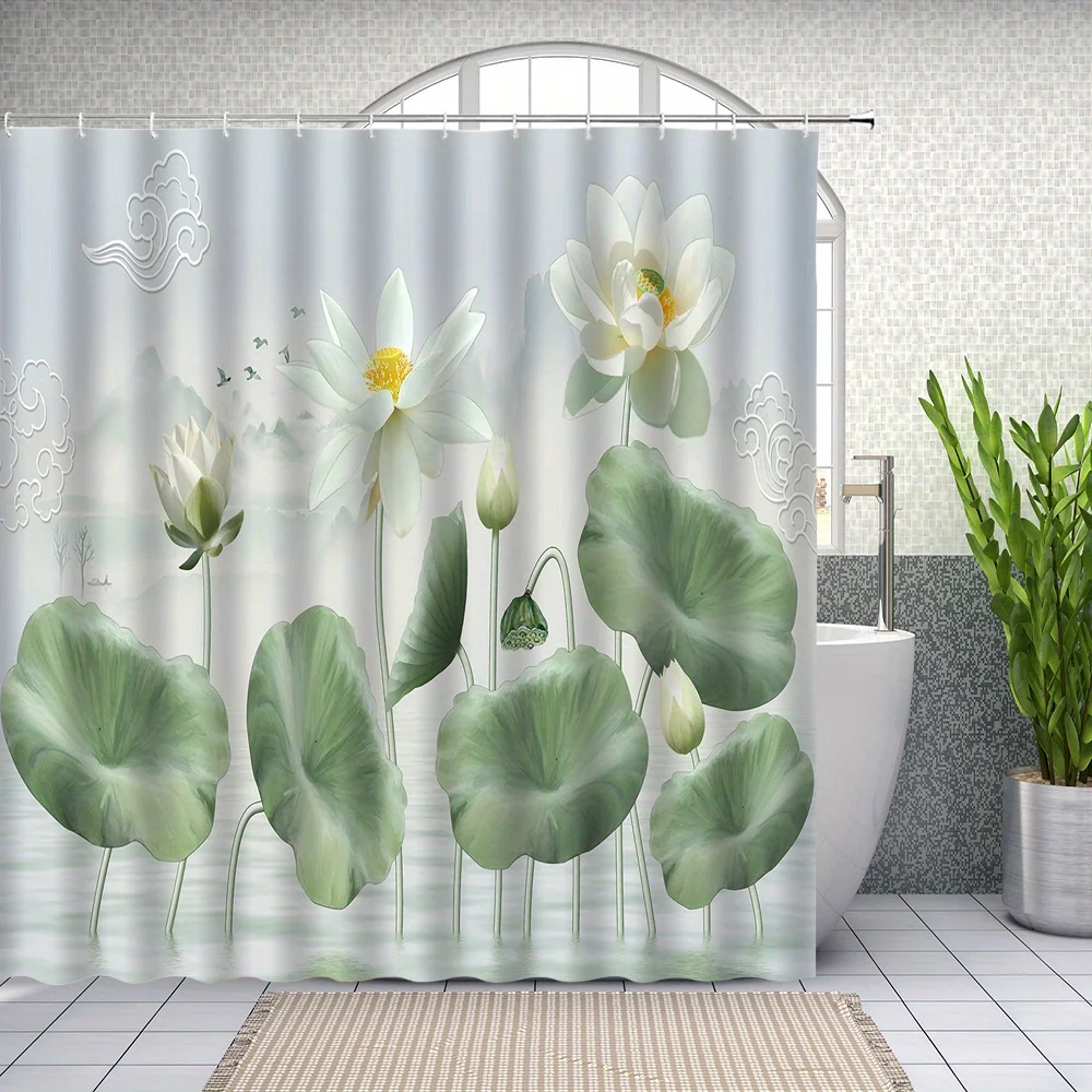 1 шт. занавеска для душа Lakeside Serenity-водные лилии и лотосы, туманные горы, пастельное небо, мирный декор для ванной комнаты