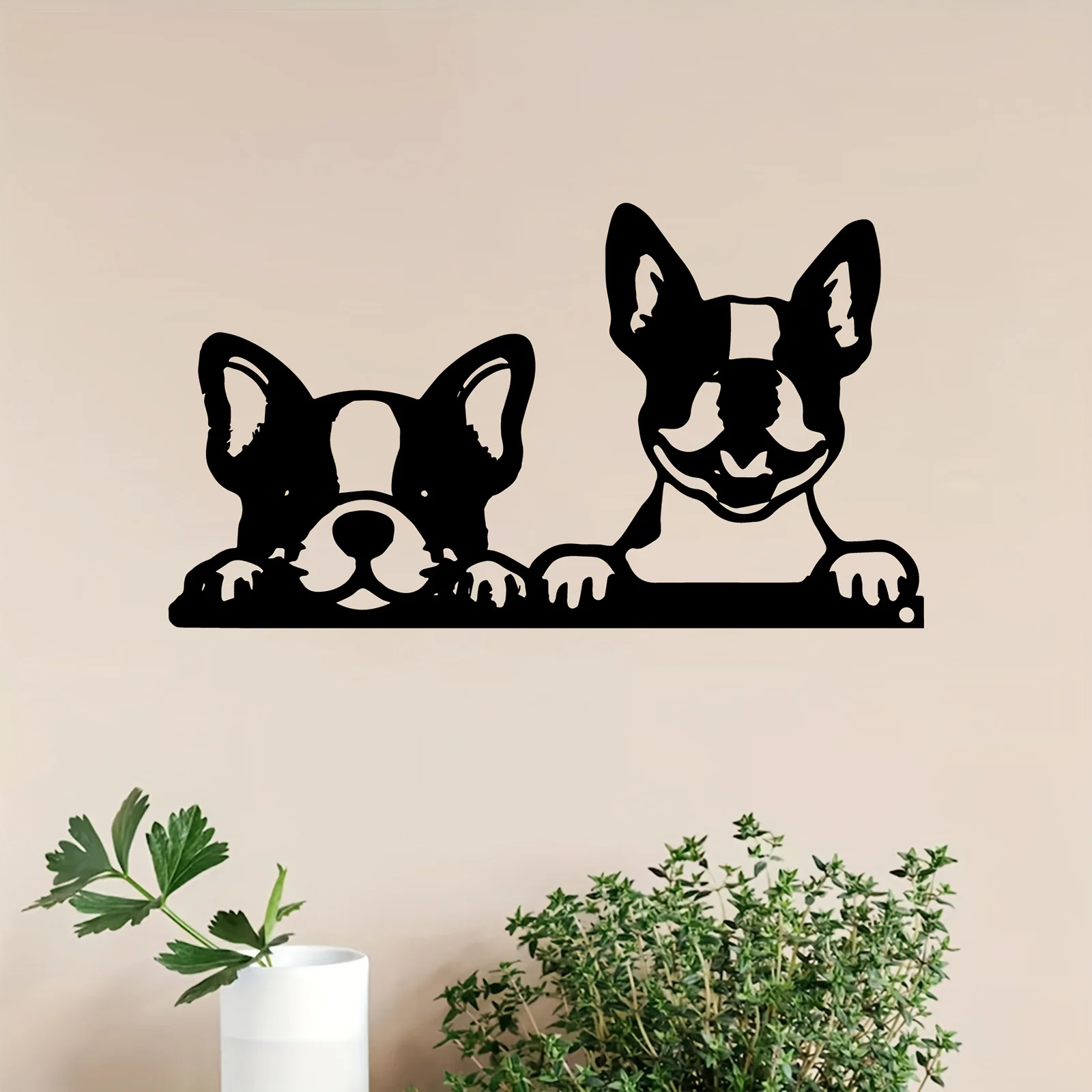 1pc Boston Terrier Metal Wall Art, Dog Iron Wall Sculpture, Rust‑Proof Indoor Outdoor Living Room & Garden Fence Decor