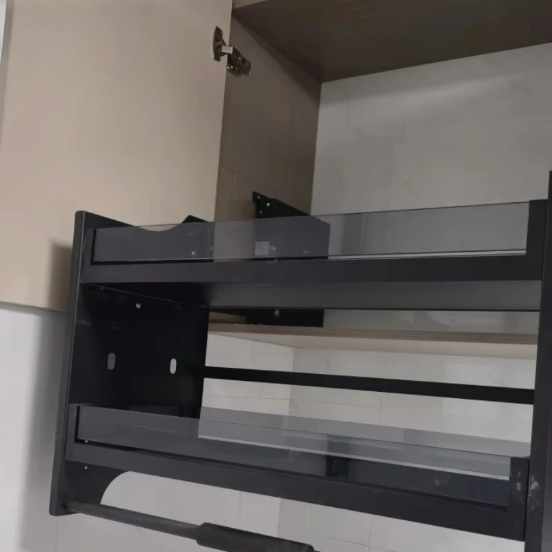 Pull-down Upper Cabinet Lift Basket, Kitchen Buffer Adjustable Storage Rack, Wall Cabinet Seasoning Shelf Lifter