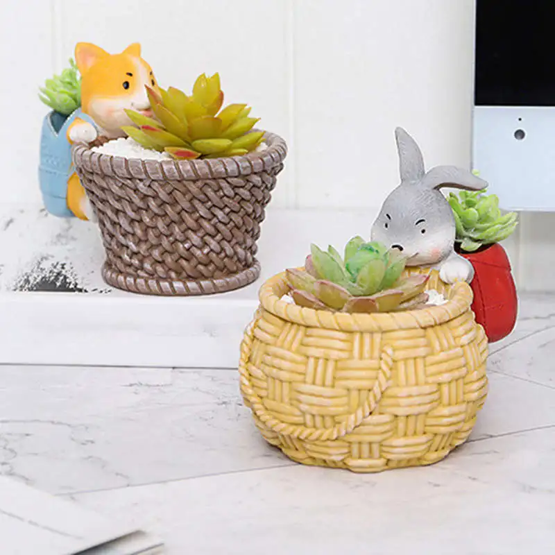 Rustykalny styl Bunny Succulent Flower Pots Cute Cartoon Corgi Puppy Desktop Storage Pen Holder Roślina doniczkowa Ozdoby