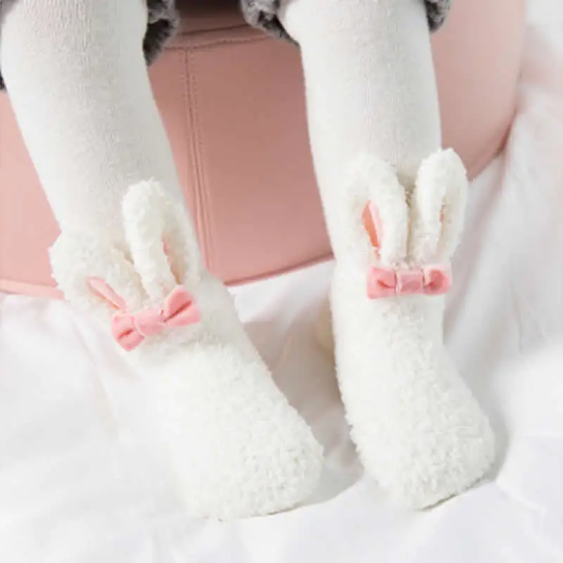 

Lovely Winter Cartoon Bunny Thick Cotton Terry Newborn Baby Warm Soft Socks Coral Fleece Doll Socks Thickening Baby Socks Stereo