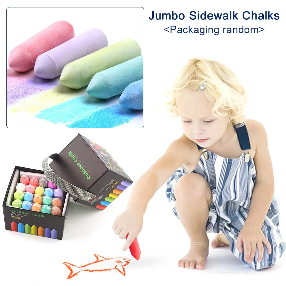 20pcs For Kids Toddlers Outside Driveway School Stationery Jumbo Sidewalk Chalk Outdoor Drawing Tool 15 Colors Painting Supplies