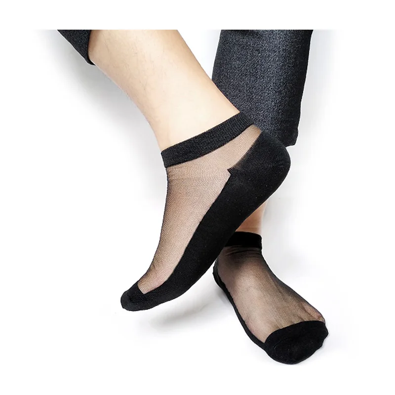 

Men Sheer Nylon Silks Socks Sexy For Leather Shoes Thin Formal Socks Ankle Transparent See Through Male