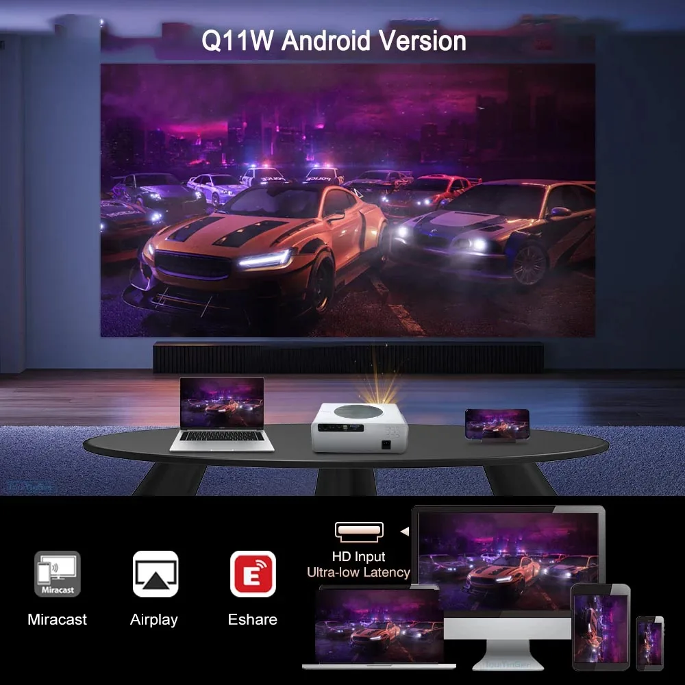 เครื่องฉายโปรเจคเตอร์ Q11 LED 28000ลูเมนฟูลเอชดีเครื่องฉายโปรเจคเตอร์แอนดรอยด์4K Q11W เครื่อง Beamer 5G หน้าจอทีวี200นิ้ว