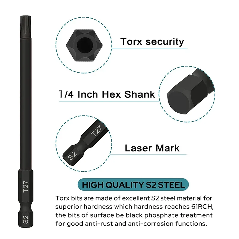 13Pcs Torx Bit Set Tamper Resistant Impact Security Star Torx Bits