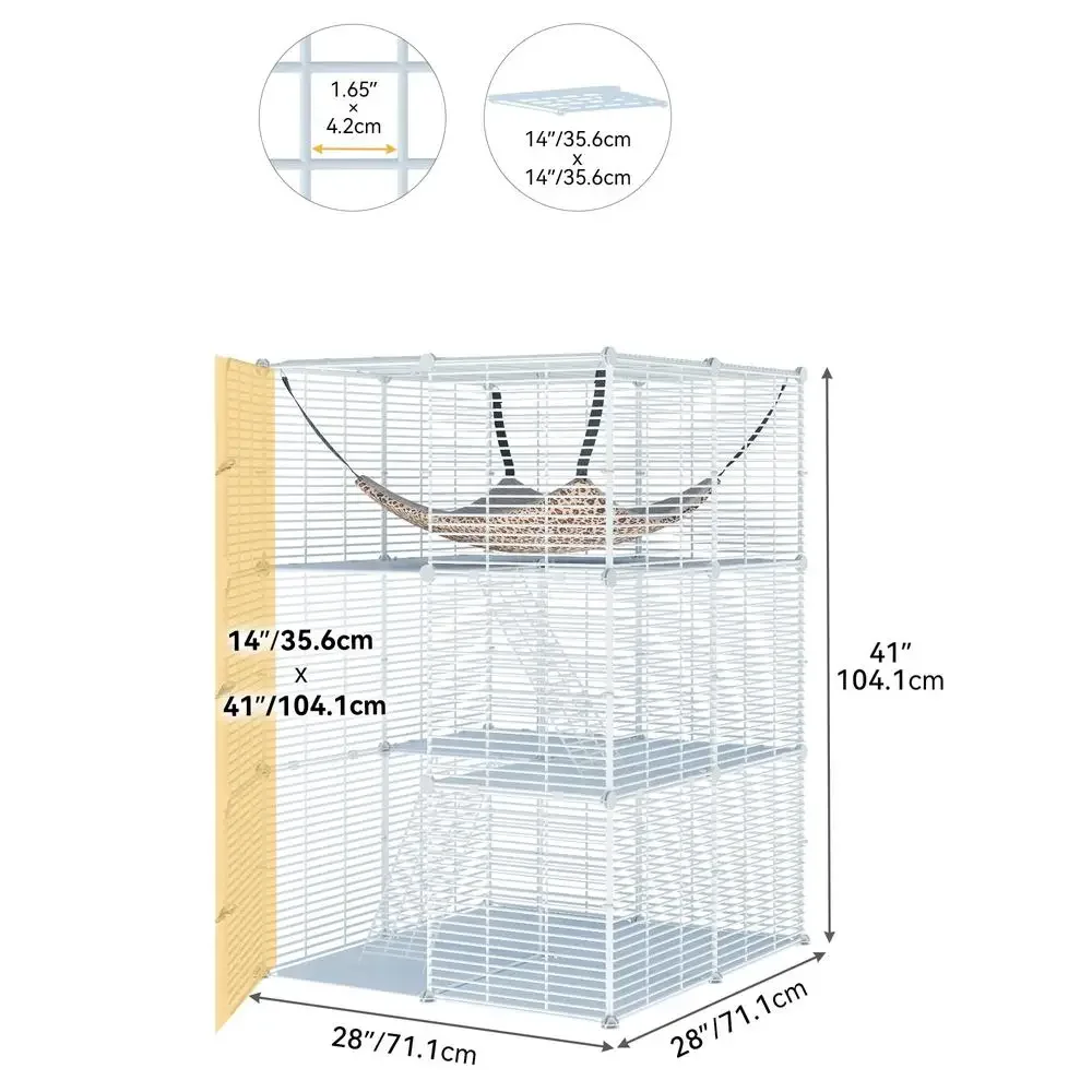 3-Tier Indoor Cat Cage with Extra Large Hammock 1-2 Cats 28x28x41 DIY Playpen and Metal Kennel Stable Durable Easy Assembly &