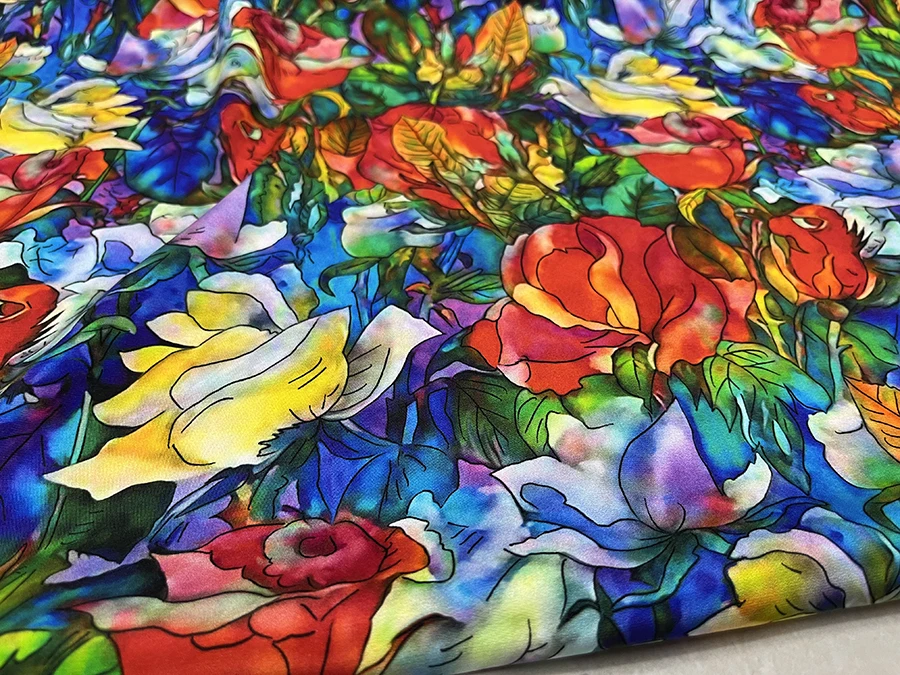 30 Momme High Quality Real Silk Stretch Heavy Crepe Clothing Fabric Flowers like Brocade Inkjet Designer Cloth for Cheongsam